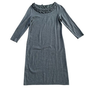 Talbots Pure Italian Merino Wool Dress Size S Ruffle Scoop Y2K Classy Midi Gray